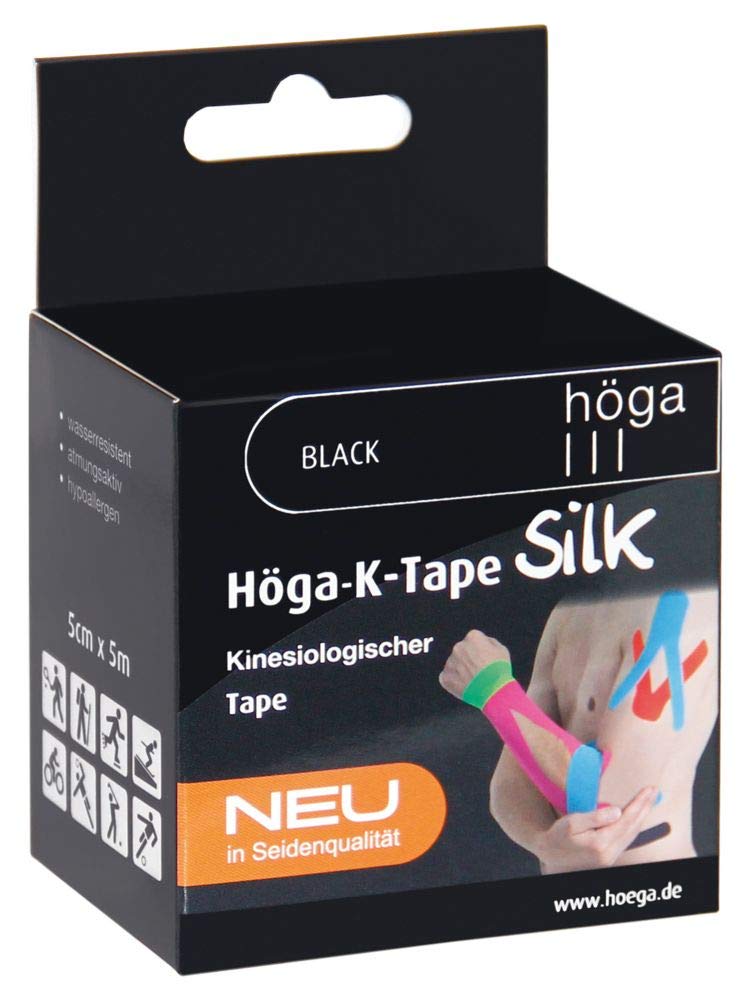 Höga-K-Tape-Silk czarna taśma kinezjologiczna o jedwabnej jakości, 5 cm x 5 m