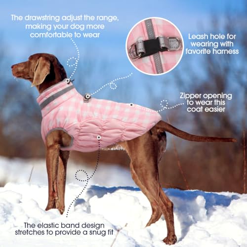 Image of FUAMEY Dog Winter Coat Fleece Warm Large Dog Coat with Harness Built in