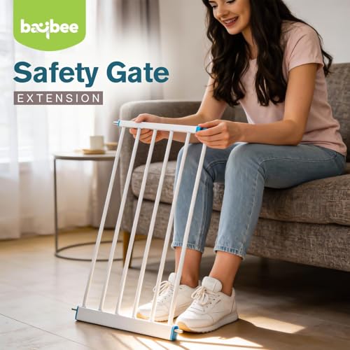 Image of Baybee Safety Gate Extension 30cm for Doorways, Stairs & Hallways | Quick Tool-Free Pressure Fit Extender Gates for Kids & Pets | Dual Side Compatible Extension (White)