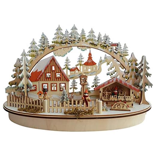 LED Schwibbogen Lichterbogen Leuchter Haus und Marktstand aus Holz oval ca. 45 cm breit Weihnachten Advent Geschenk Dekoration (94311)