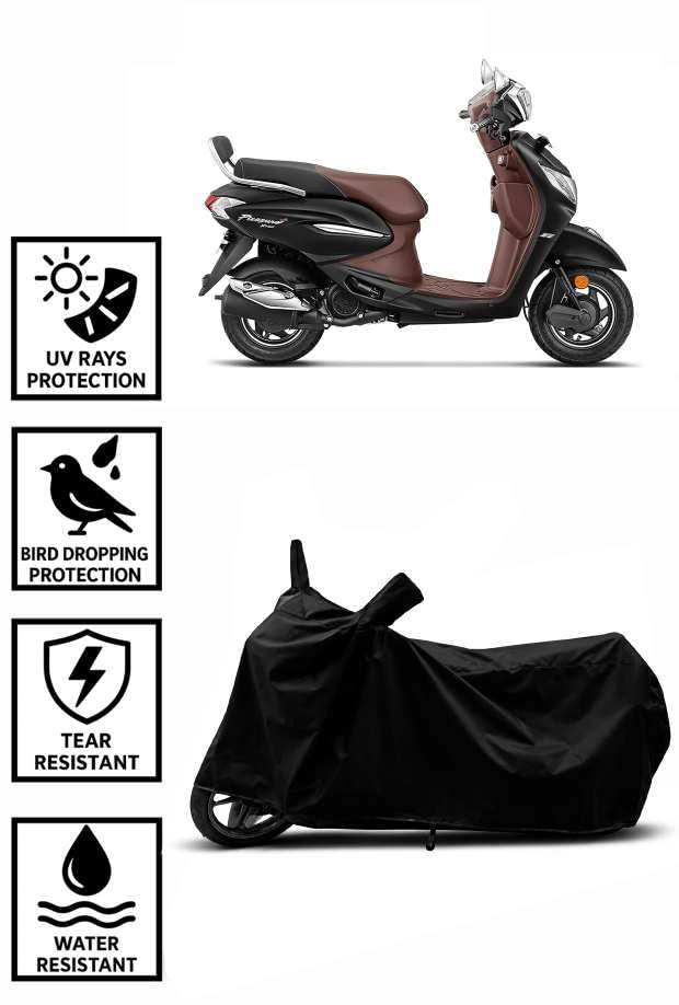 Image of Heavy Duty Waterproof Scooty & Bike Cover for Hero Pleasure Plus - UV Resistant, Dustproof & Rain Protection, All-Weather Outdoor Cover for Bikes & Scooty with Buckle Straps