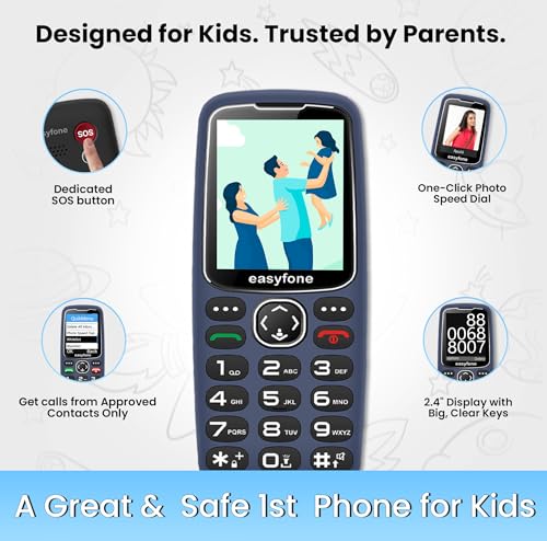 Image of Easyfone Marvel+ 2.4 inch Safety Mobile Phone for Kids | Get Calls from Known Contacts only I No Internet | Dedicated SOS Emergency Button I Photo Speed dial I Customisable menu I 2 yr Warranty.
