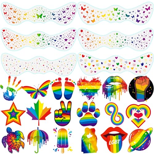 JEEFONNA 24 Sheets Pride Freckles Face Temporary Tattoos LGBTQ Freckles Rainbow Tattoos Waterproof Rainbow Gay Tattoo Stickers for Pride Equality Parades Accessories