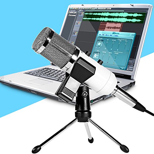 Neewer® - NW-300E - Micrófono de condensador profesional USB con clip de mariposa, trípode de mesa, XLR hembra a USB y conector de 3,5 mm - Cable divisor y esfera contra el viento, cabezal de espuma