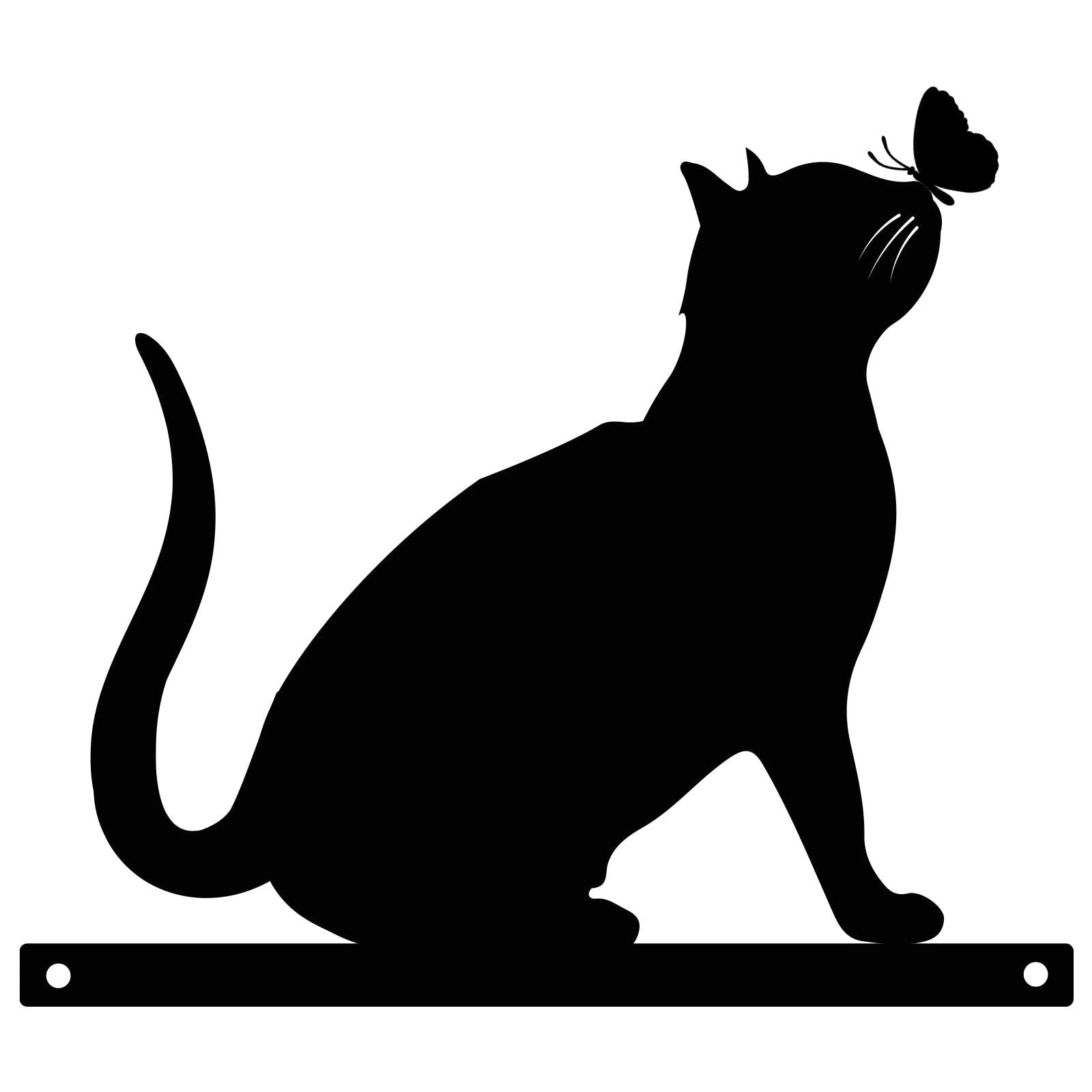Primus Home & Garden Black Primus Peeking Cat Cat With Butterfly Metal Silhouette Garden Fence Topper Decoration