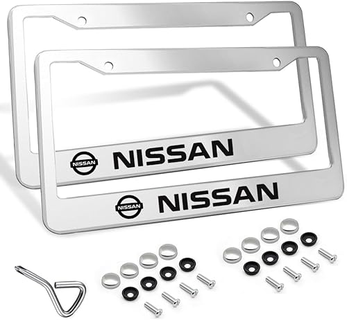 2 marcos de matrícula para Nissan Maxima Altima Rogue Kicks Murano Frontier Pathfinder Titan, cubiertas delanteras y traseras de acero inoxidable,