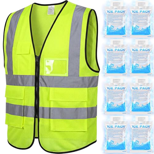 Chicingyou Cooling Vest with 8 Ice Packs, Summer Reflective Safety Vest for Adult, Hot Weather, Sports, Outdoor Activities(XL,Green)