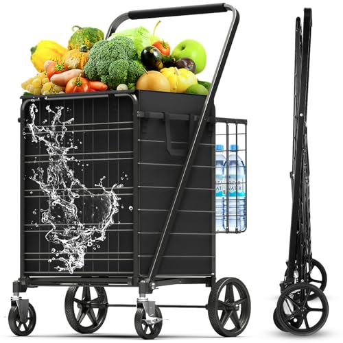 XING LANG 4.7 Cu Ft Folding Shopping Cart - 480 LB Capacity Grocery Cart with 360&deg; Braked Swivel...