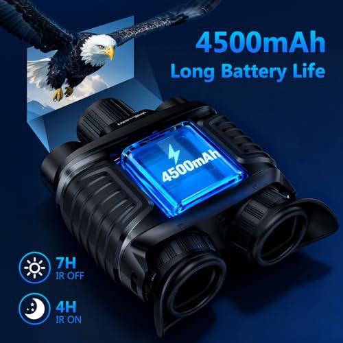 Head-Mounted Night Vision Goggles, 4K Binoculars 8X Zoom 850nm Stealth IR for All Black Observation– Hands-Free Hunting Gift with Built-in Compass & Button Backlight, 32GB TF Card Included