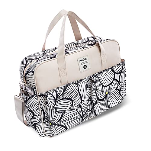 SONARIN Large Capacity Diaper Bag Tote,Waterproof Nappy Changing Bag Satchel Messenger Bag Portable Travel Mommy Bag(Black & White Petals)