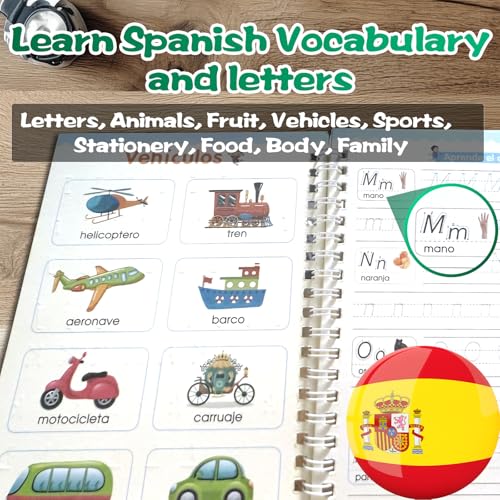 KILOGOGRAPH Magic Grooved Writing Practice for Kids - Spanish Pre K Tracing Practice Book, Reusable Preschool Handwriting Workbooks Without Tears, 4-Theme Copybooks Disappearing Pen (Spanish, Small)