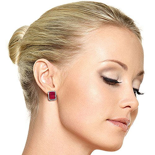 Galaxy Gold GG 14k.9 ct 14k Solid Gold French Clip Earrings Emerald Cut Ruby Diamond 51283