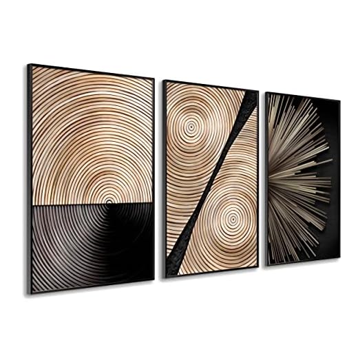 DekoArte - Cuadros decoracion salon modernos ARTE MINIMALISTA MADERA 50x70 cm x3 piezas - Cuadros con marco color negro incluido