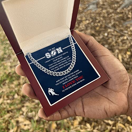 Personalized Boys Football Necklace To My Son From Mom, Boy Athletes Pendant Gifts From Dad To Football Player, Inspiration Jewelry Gift For My Son, Christmas Cuban Link Chain, Stainless And Gold Necklaces Present For Men (Silver (Luxury Box With Led)) #TOP1