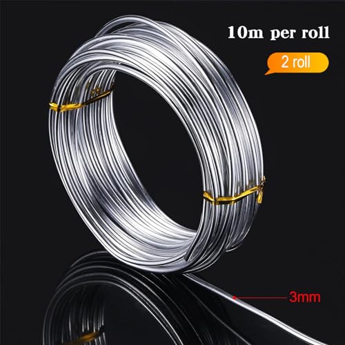 Image of TecUnite Aluminum Craft Wire for Sculpting Armature Bendable Craft Wire for DIY Jewelry Making(10 M X 3 mm,Silver,2 Rolls)