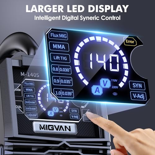 Image of Gasless MIG Welder 110V /220V Dual Votage, 140A Welding Machine, Flux Cored MIG /Lift TIG /Stick ARC 3 in 1 MIGVAN Welders Synergic Control with One-Click Wire Feeding, IGBT DC Inverter with LED Display