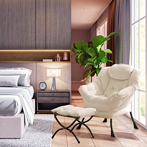 Lita Modern Lazy Chair With Ottoman, Accent Contemporary Lounge Single Leisure Upholstered Sofa Chair Set With Armrests And A Side Pocket For Reading, Living Room & Bedroom, Beige #TOP6