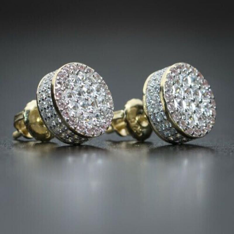 Round Hip Hop Stud Earrings for Women – Micro-Pave Cubic Zirconia Gold Plated Design, Minimalist Edgy Statement Jewelry Gift for Her, Birthday & Anniversary Present for Wife, Best Friend or Husband image 4