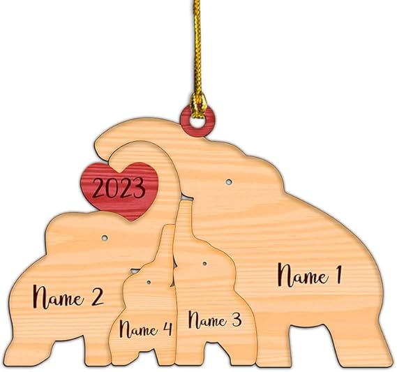Personalized Family Ornament, Elephant Family Puzzle Ornament, Christmas Tree