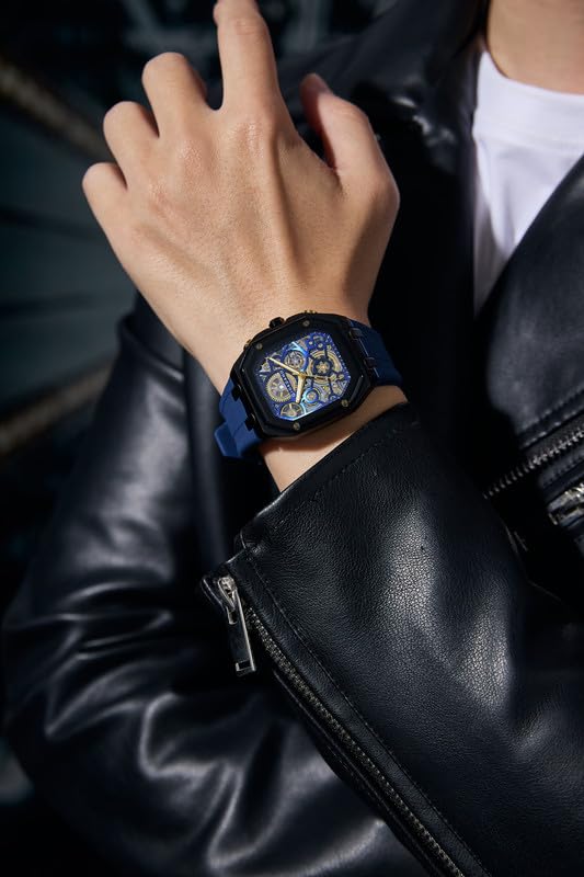 Image of Giordano Analog Quartz Watch for Men with Octagonal Skeleton Dial, Exposed Gear Design, Date Display and Silicone Strap - GZ-50221