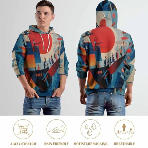 Sweat à capuche imprimé 3D bateau géométrique pull unisexe bleu pour couple - 7