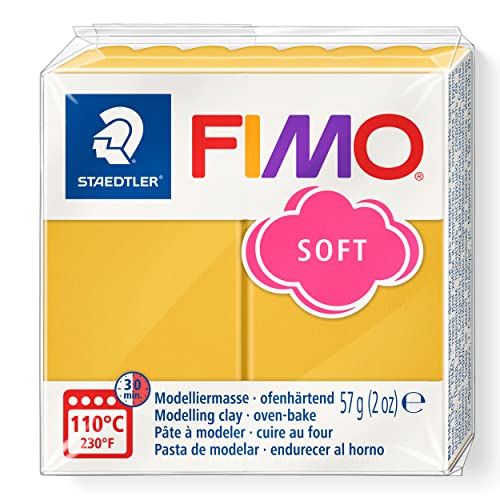 STAEDTLER ofenhärtende Modelliermasse FIMO soft, mango caramel, weich und geschmeidig, speziell für Einsteiger und Hobbykünstler, Normalblock 57g, 8020-T10