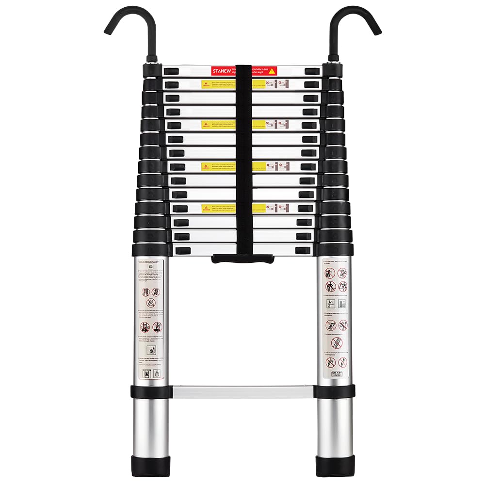 STANEW Telescopic Ladder 4.4 m Aluminium Folding Armrest Removable Multifunction Portable Folding Extendable Maximum Load 150 kg