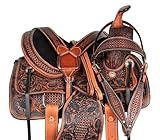 Acerugs Western Trail Horse Saddle Kid’s Barrel Racing Comfy Seat Ranch Work Tack Set (Antique, 13')
