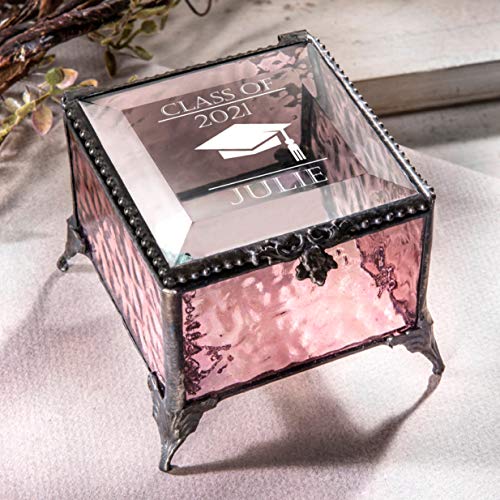 Personalized Graduation Gift For Her Glass Jewelry Box Engraved Keepsake For High School Graduate Or College Grad Class Of 2021 Daughter Granddaughter Girl Friend J Devlin Box Eb240 (Pink) #TOP1