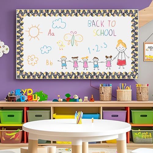 68.9 Ft Composition Bulletin Board Borders Pencil Scalloped Classroom Border Trim Rolled Black and White Back to School Bulletin Board Decoration for School Classroom Home Office Chalkboard Wall Decor - Image 5