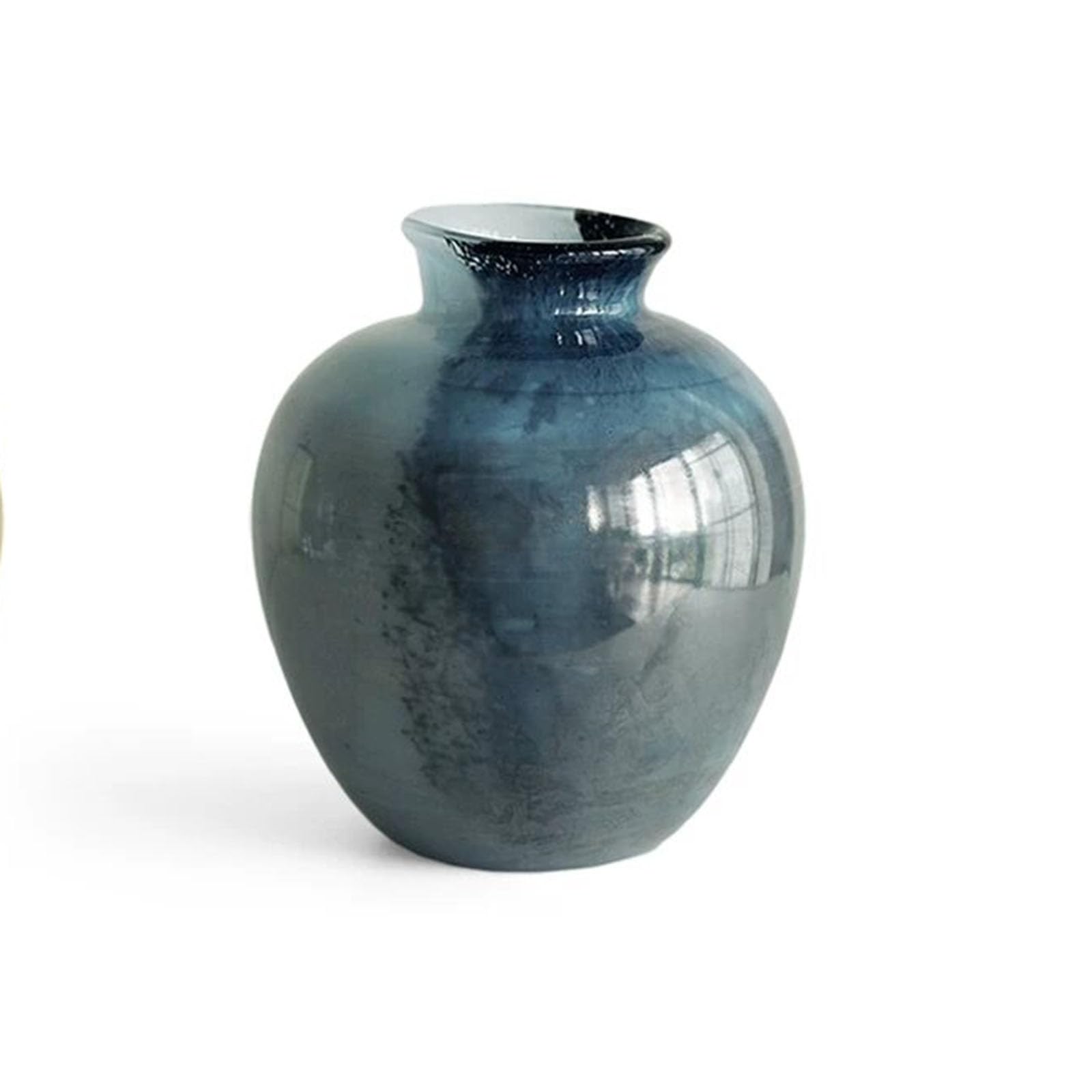 Nzzkoides Blue Round Hand Blown Glass Vase, Modern Art Vase, For Countertop Centerpiece, Living Room, Bedroom, Home Decoration, Height 23Cm/24Cm(Size:18 * 18 * 23Cm,Color:blue)