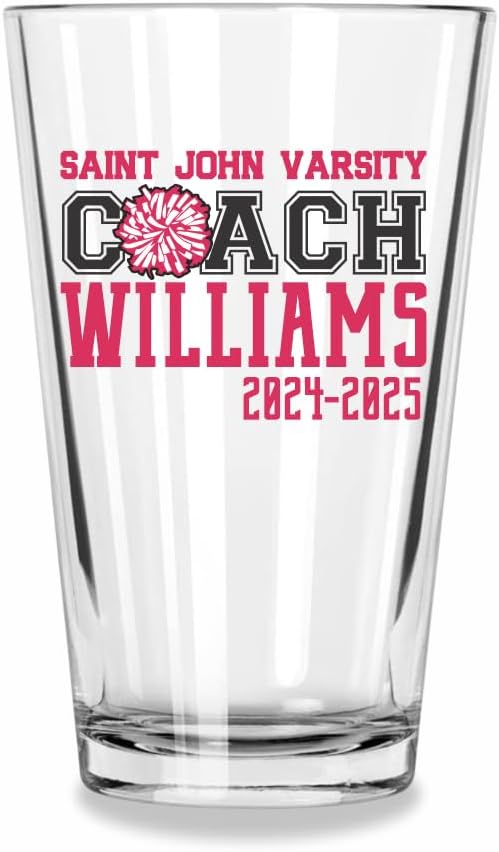 Blue Ridge Mountain Gifts - Personalized Cheer Coach Gift - 16oz Pint Glass - Customize with Name, Team, Dates, and Choose Your Own Color - End of Season, Thank You, or Retirement Keepsake