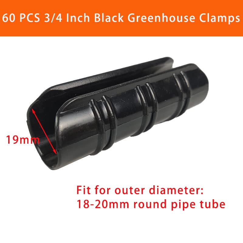60PCS Black Plastic Greenhouse Clips 3/4 Inch for PVC Pipes, Greenhouse Films & Sunshade Nets