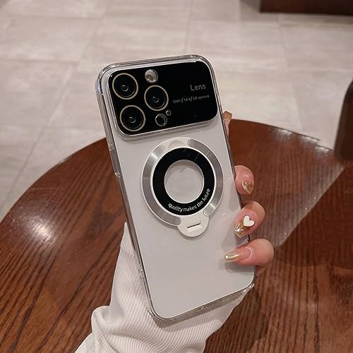 Coque iPhone 13 transparente argentée avec chargeur magnétique et protège objectif intégré