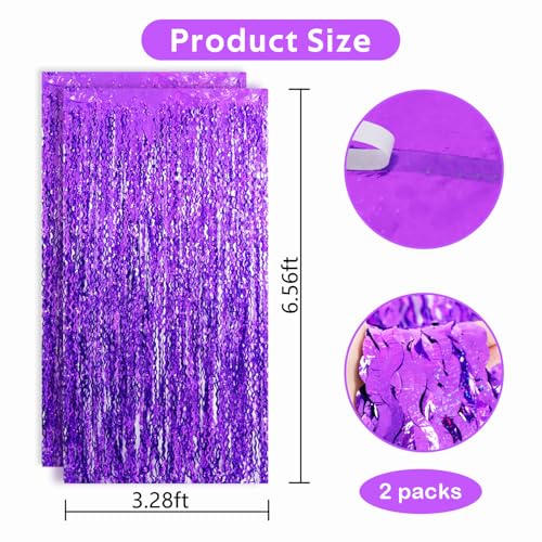 Image of TONIFUL 2Pcs Wavy Purple Door Streamers,Black and Pink Photo Booth Backdrop Metallic Streamers Foil Fringe Curtain for Birthday,New Year,Graduation,Grad,Baby Shower Party Streamers Decoration