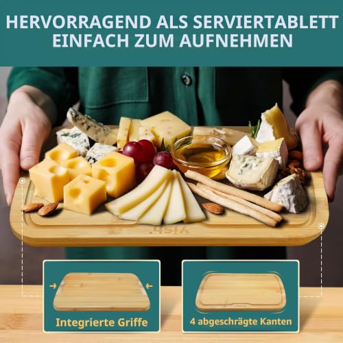 Schneidebrett Holzbrett Brettchen Bambus Küche: YISH Bambus Schneidebrett Frühstücksbrettchen Holz mit Saftrille Holzbrett Groß Massiv… – Ansicht 3