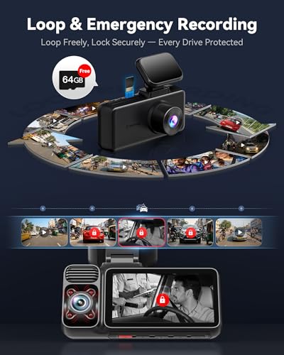 Image of REDTIGER F17 2026 Edition 4K 3 Channel Dash Cam for Car, Upgraded STARVIS 2 IMX675 Sensor, 4K Front + 1080P Cabin + 1080P Rear, 5.8GHz WiFi + GPS, IR Night View, WDR, 64GB Card Included