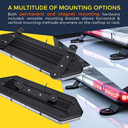 Nanoflare Nfmb80 26" 80W Amber White Led Strobe Mini Light Bar [Sae Class 1] [63 Flash Modes] [12Ft Cord] [Magnet Or Permanent] Yellow Flashing Emergency Police Light Bar For Truck Vehicles #TOP3