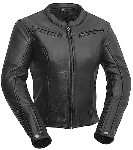 First Mfg Co - Speed Queen - Women's Motorcycle Biker Riding Black Leather Jacket - Extra Small - Action Back Grommets Thermal Liner