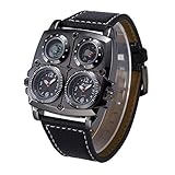  SJXIN Precioso y Elegante Reloj Pulsera. Oulm Doble Huso horario brújula termómetro Cuadrado para Hombres cinturón Relojes de Moda (Color : 3)