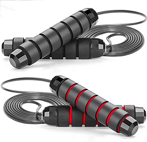 Hdiwousp Weighted Jump Rope, Adjustable Skipping Rope Cable Tangle-Free for Exercises with 2 Removable Weight Blocks Suitable for Fitness,Workout and Slim Body (2 Pack)