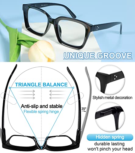 Mare Azzuro Retro Square Reading Glasses Men Large Readers 1.0 1.25 1.5 1.75 2.0 2.25 2.5 2.75 3.0 3.5 4.0 5.0 6.0 (Black, 1.75) #TOP3
