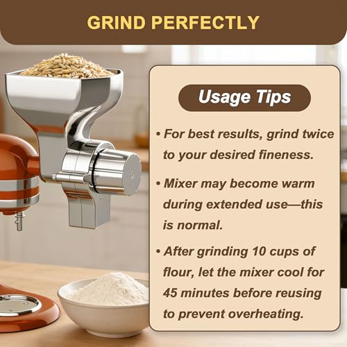 Premium All-Metal Grain Mill Attachment for KitchenAid Stand Mixers, 12-Level Adjustable Flour Mill Grinder for Wheat, Oats, Corn, Rice, Non-Oily Dry Grains - Includes Cleaning Brush by Jooke - Image 3