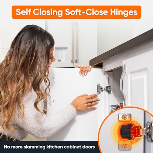 Decobasics - Confezione Da 50 Cerniere A Chiusura Rallentata Per Armadietti Da Cucina, In Nichel Satinato, Chiusura Automatica, Cerniere Nascoste Con Chiusura Ammortizzata Integrata, Regolazione A 3 - 3