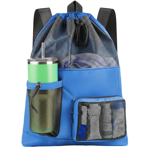 HOHOM Mesh Swim Bag Beach Drawstring Backpack, Waterproof Gym Bags for Women and Men, Large Pool Bag Swimming Gear for Swimmers