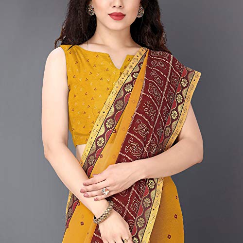 Image of MIRCHI FASHION Women Saree Georgette Traditional Bandhani | Ethnic Printed Sari for Social Gatherings with Unstitched Blouse Piece