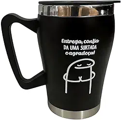 Caneca Térmica com Tampa Giratoria 360ml Aço Inox Preta com Estampas Sortidas Cafe e Gelados