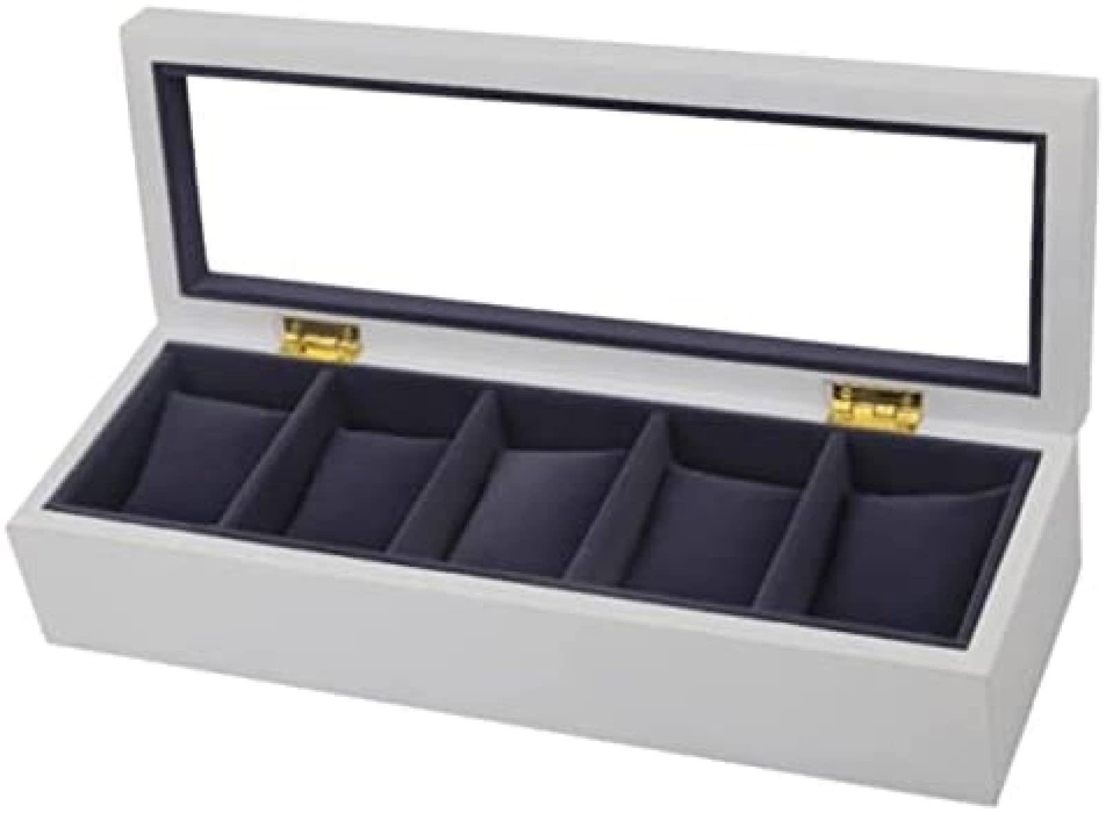 YNBSHGAA Watch Box Watch Case Watch Roll Watches Display Storage Organizer 5 Slots Wood Watch Box Clear Top Jewelry Collection Display Storage Holder,Wit,34X11.5X7.8cm,Nero-34X11.5X7.8cm