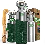Blockhütte Botella Agua Acero Inoxidable con Cubierta de Silicona I 750ml Botella Termica, Cantimplora Acero Inoxidable I Water Bottle Apta para Lavavajillas I Garrafa Termica - verde oscuro