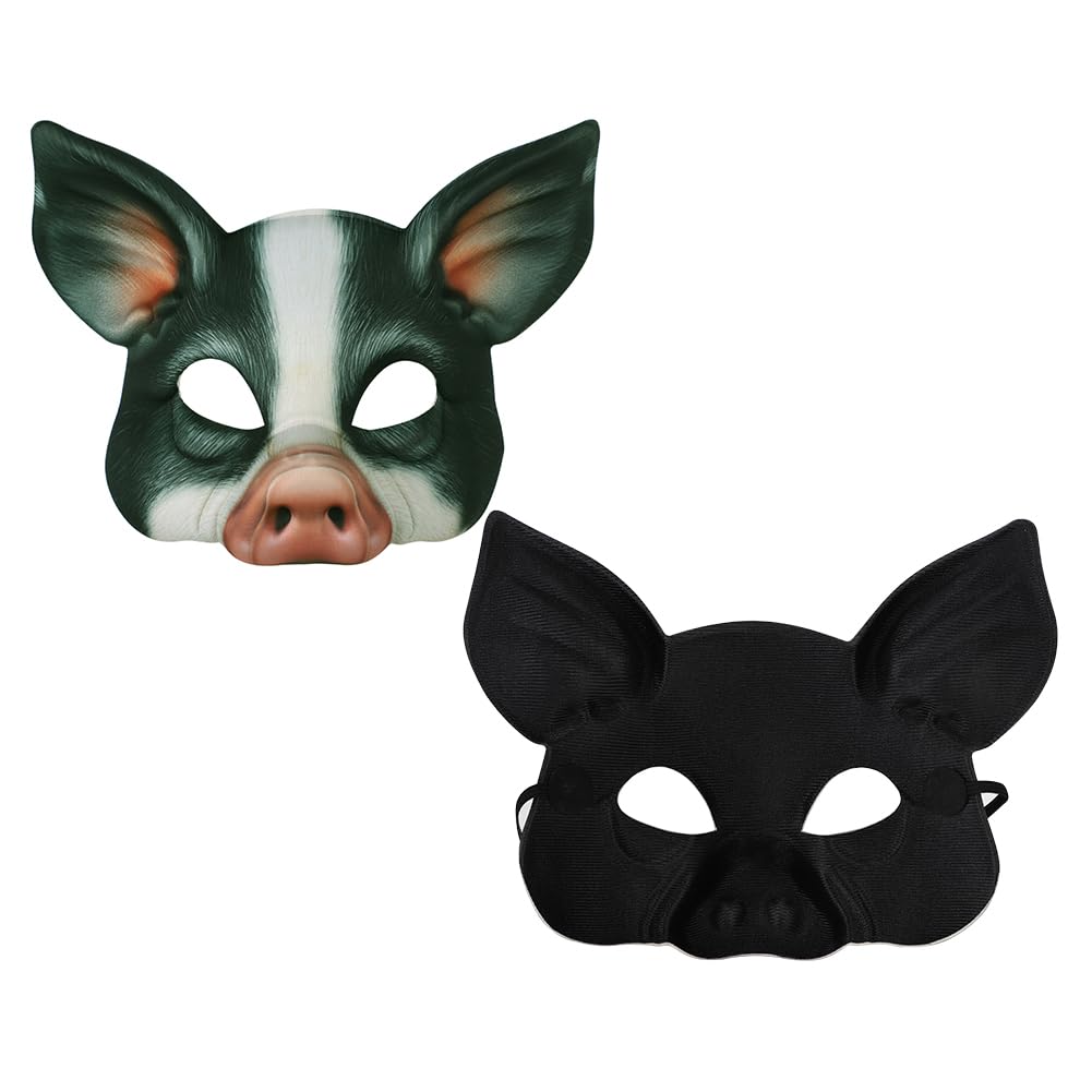 haozaikeji 2PCS Horror Pig Mask Halloween Creepy Scary Piggy Half Face Mask Latex Pig Animal Headwear Halloween Face Cosplay Props Fancy Dress Costume Accessory - Image 3